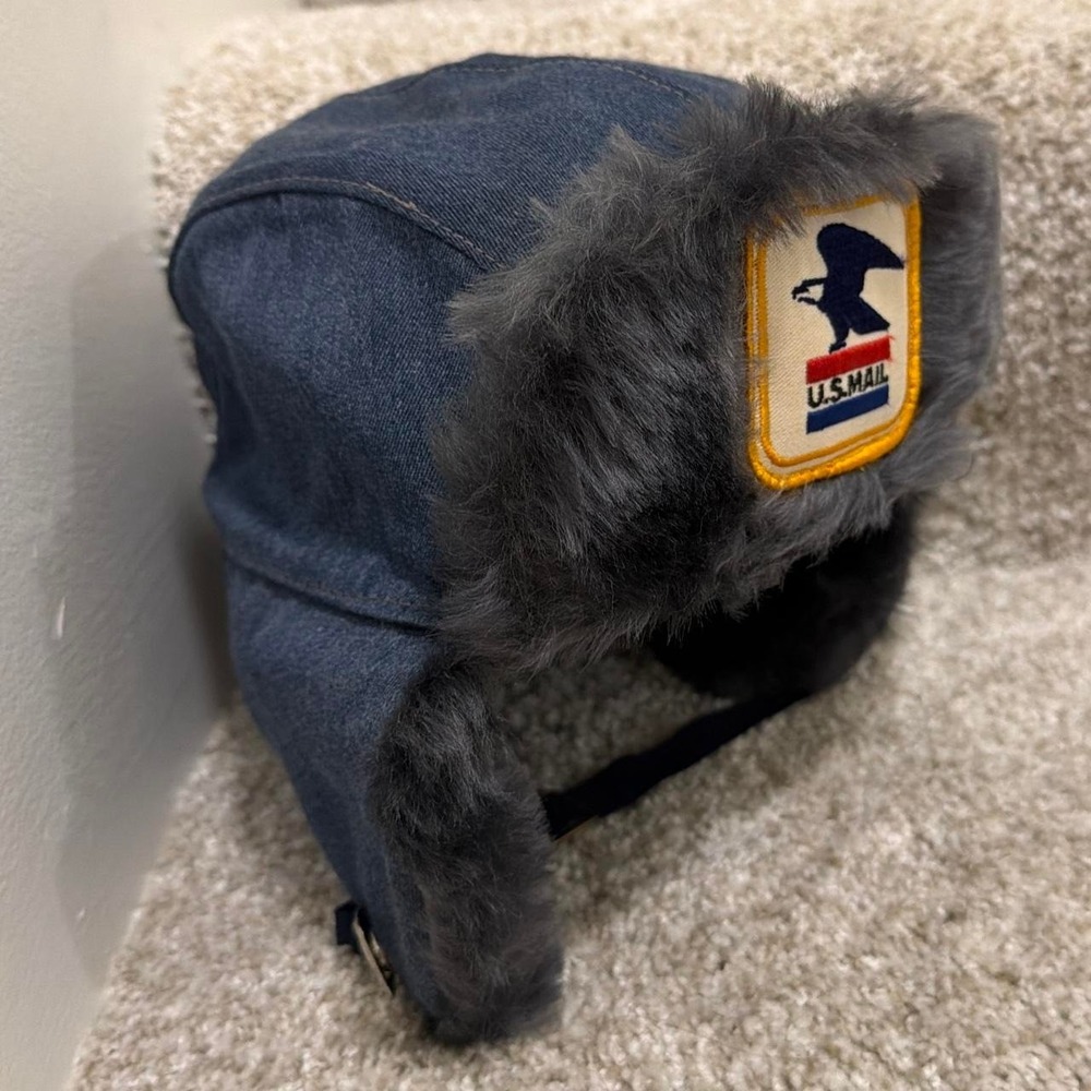 Rare 80s Vintage Deadstock U.S. Mail Trapper Hat | Blue Gray | Small